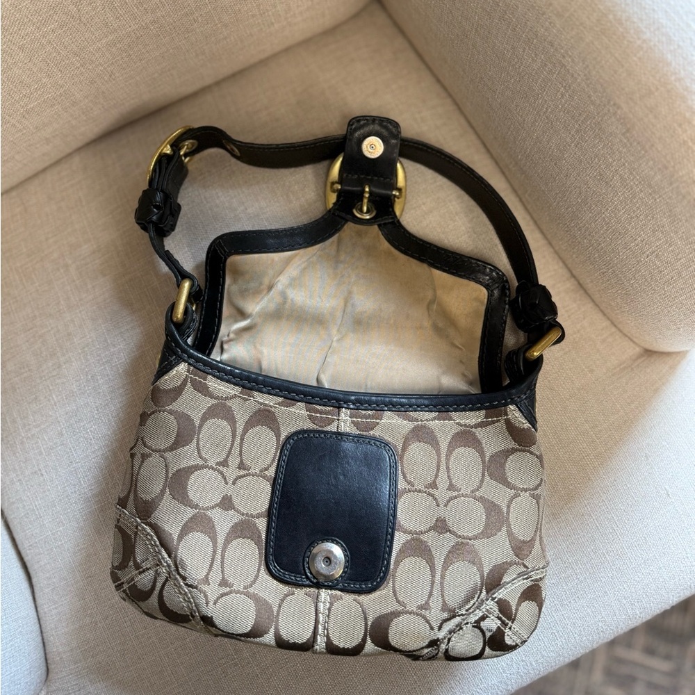 Coach 11441 Vintage Bleeker Black Jacquard Leather Flap Shoulder Bag Purse Y2K - Picture 5 of 7